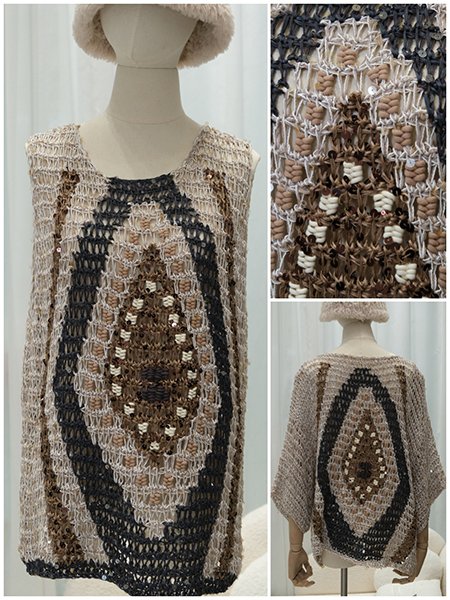 The intricate beading on this dress form captures a soft, shimmering effect. Each sequin and bead is individually placed to create a fluid, luminous surface that moves with the knit's drape.Macro shot of the hand-knitted cable pattern. Notice the subtle variations in tension and the organic flow of the stitches, which are the authentic signatures of artisanal craftsmanship, impossible to replicate by machine.