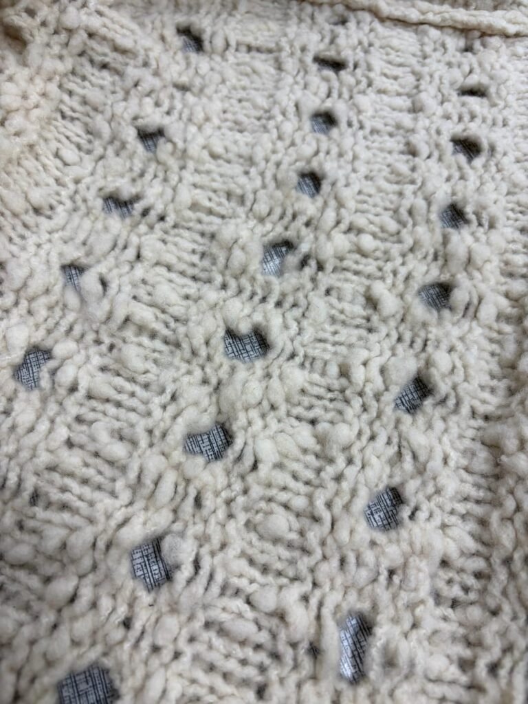 Close-up texture of 100% pure hand-knit pattern