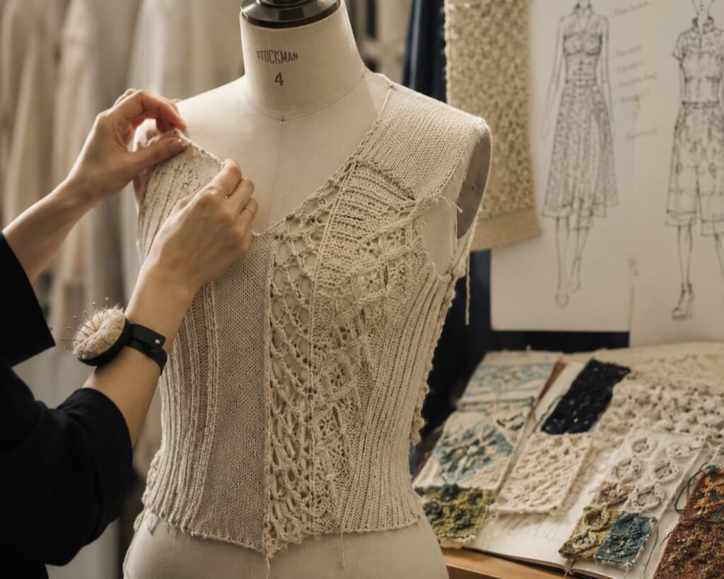 Technical knitwear sampling and small-batch development for independent fashion labels.