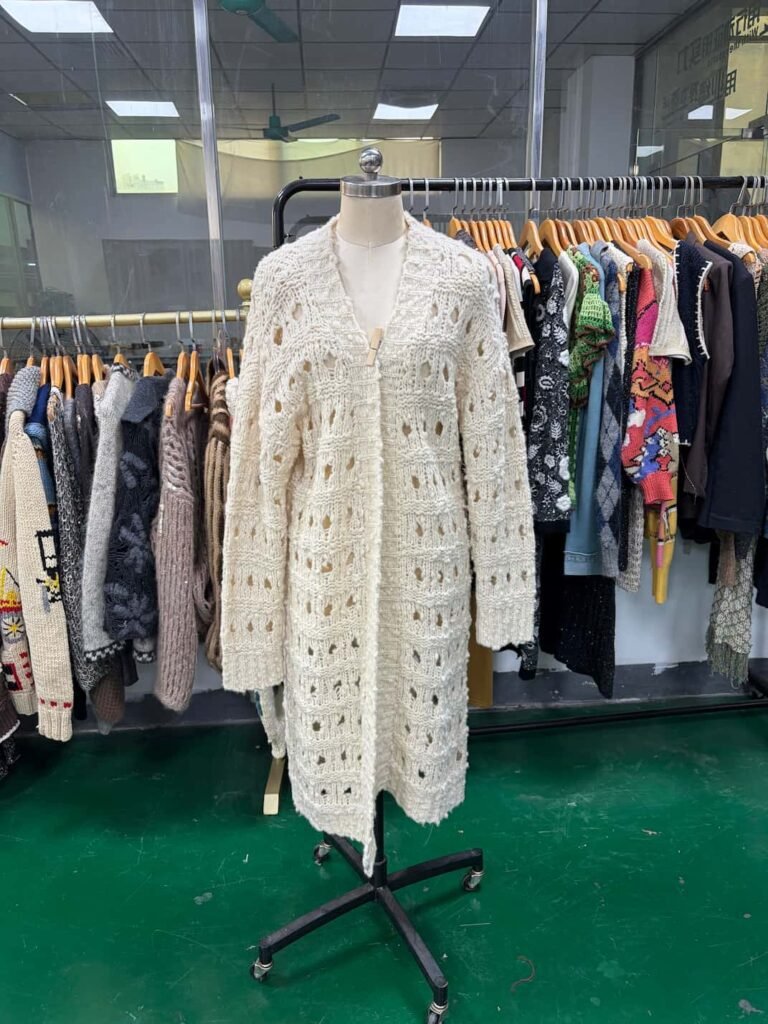 White open-knit cardigan by Hand-Knit & Crochet Manufacturer