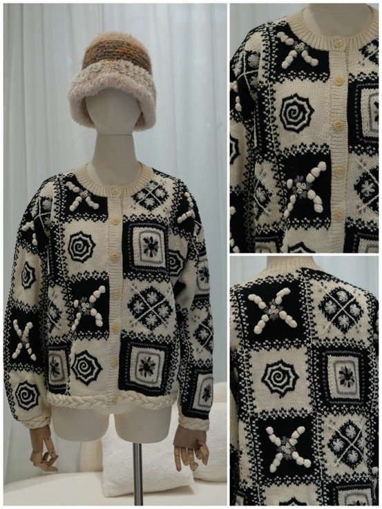 Dark brown hand crochet loose long sleeve tunic sweater with copper floral sequin embellishments, premium-knitwear-collections openwork hollow out layering knit top