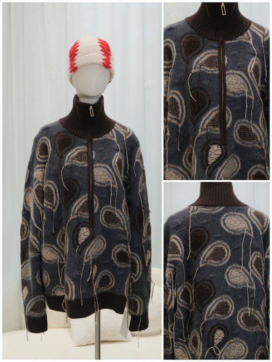 Camel color block argyle diamond jacquard knit sweater, premium-knitwear-collections retro chunky mixed gauge long sleeve pullover